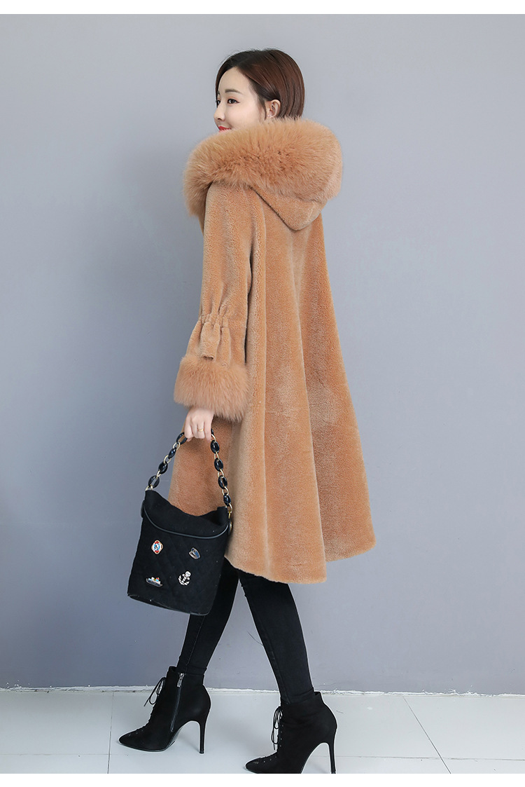 2019冬季新款时尚羊剪绒大衣女中长款狐狸毛皮毛一体皮草外套风衣