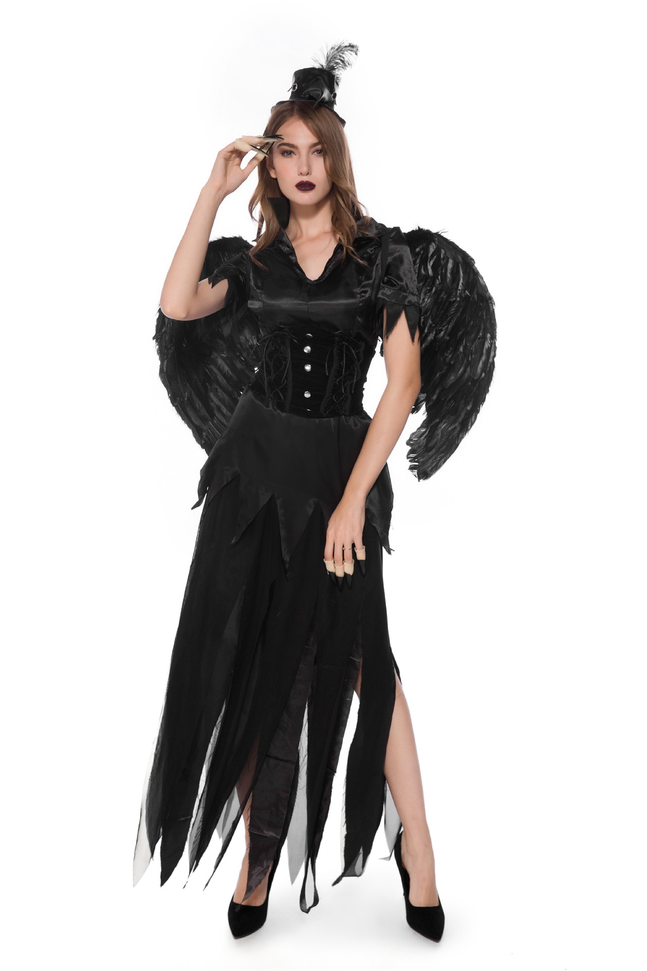 2019新款万圣节成人女巫黑白天使恶魔长裙cosplay巫婆服饰演出服