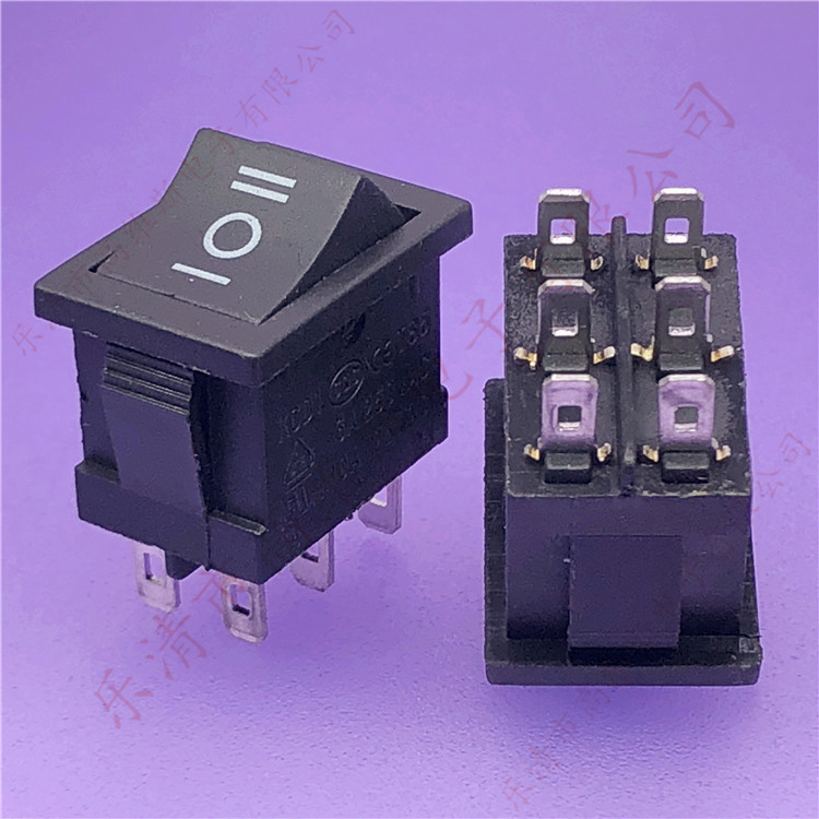 黑色六脚kcd1船型开关kcd1-106六脚两档六脚三档黑色翘板开关