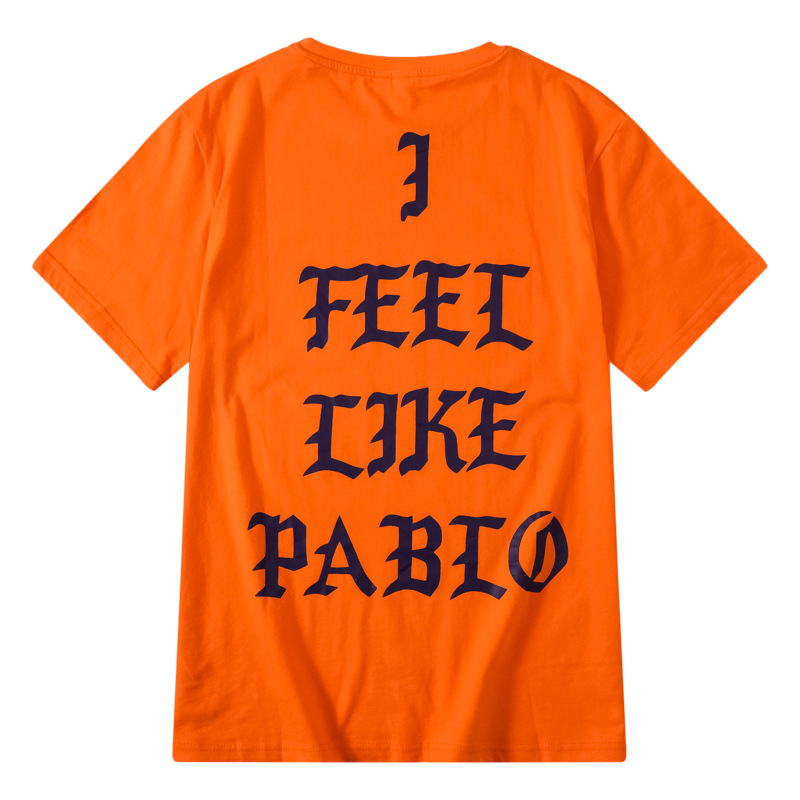 侃爷同款黑灰城市限定i feel like pablo字母印花宽松短袖t恤男女