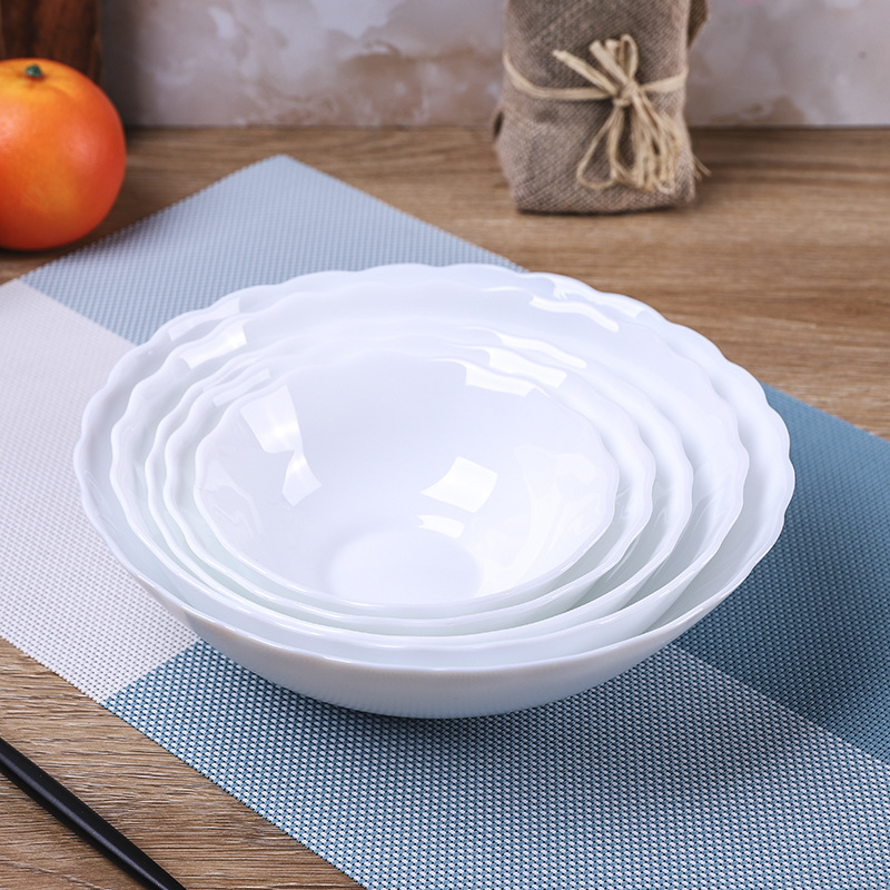 厂家批发白玉玻璃碗欧泊白瓷晶瓷玻璃碗荷口面碗微波炉洗碗机使用