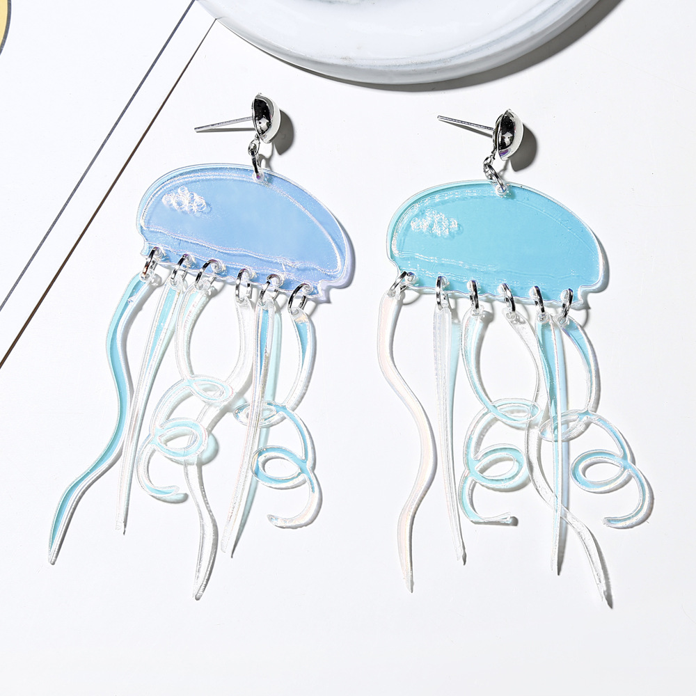 ins popular online celebrity earrings fashion personality fresh cute colorful transparent acrylic jellyfish earrings earrings female