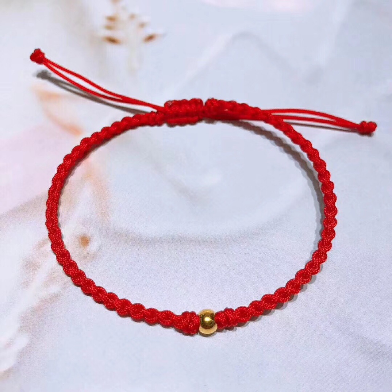 爆款999足金手工红绳女士转运珠戒指 黄金手链 本命年情侣款