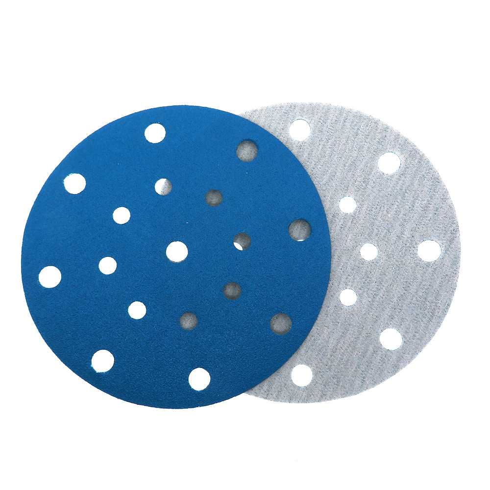 外贸货源 聚酯薄膜6寸植绒蓝色砂纸耐磨薄膜干磨砂纸背绒打磨