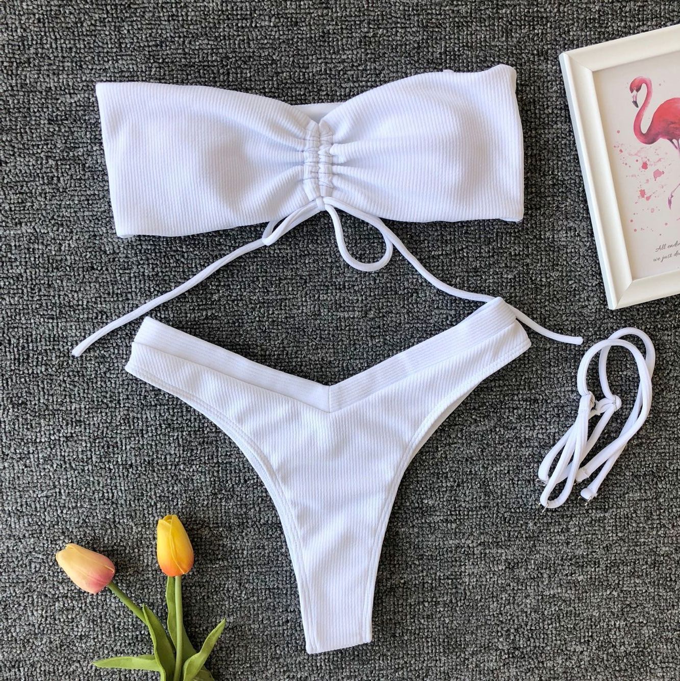 2019外贸欧美爆款抽绳比基尼特种布聚拢性感v字比基尼19c318