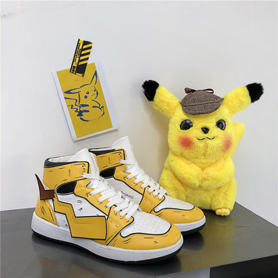 皮卡丘联名款aj爆改高帮帆布鞋男2019秋季空军一号手绘情侣板鞋子