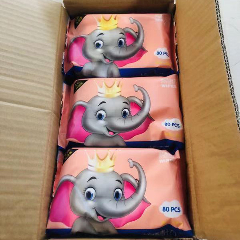 厂家直销小象湿纸巾80儿童手口专用9包皇冠红色小飞象湿巾婴儿
