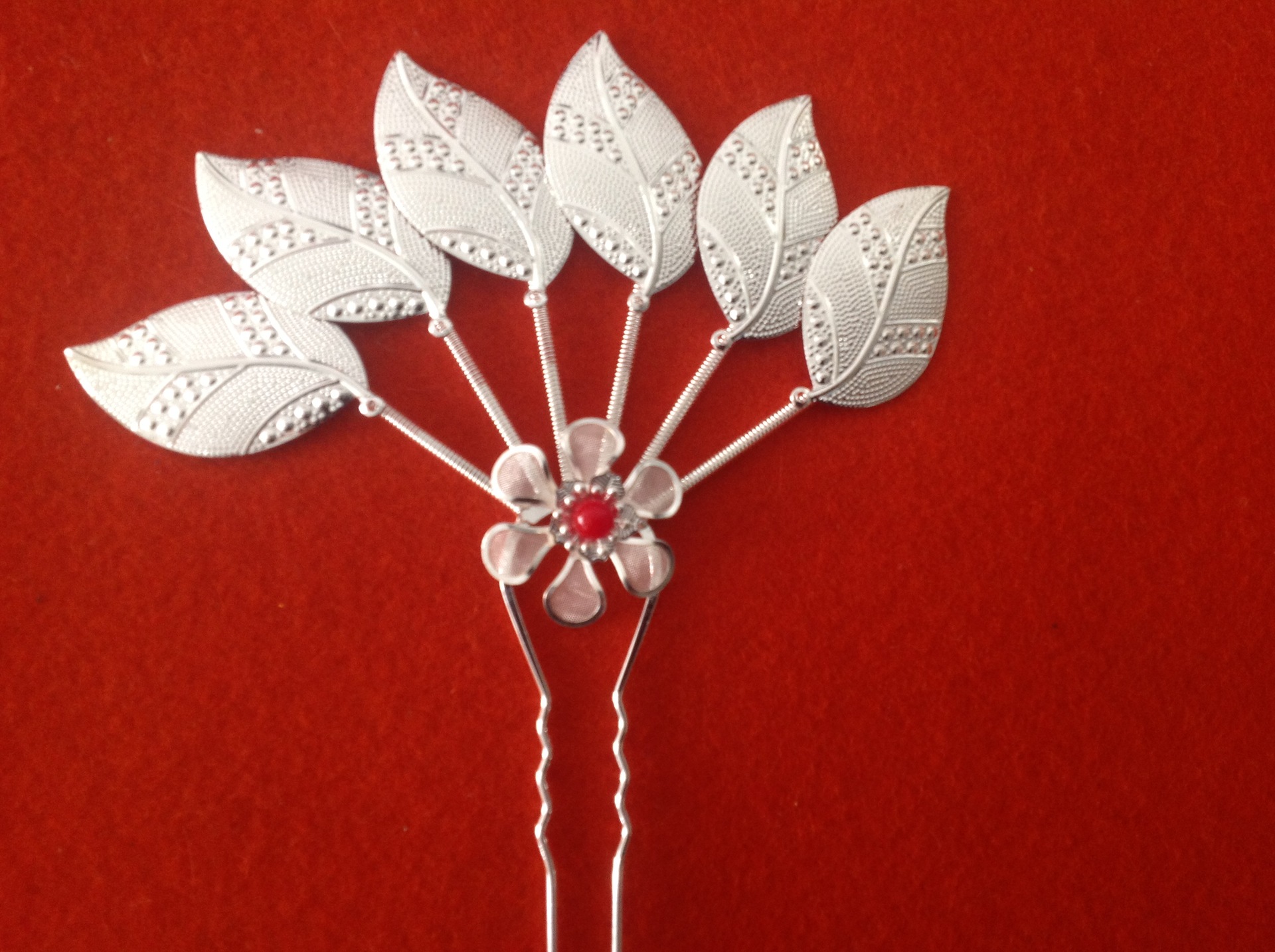 泰国傣族发夹发簪子孔雀羽毛金色白色叶子儿童成人饰品新款