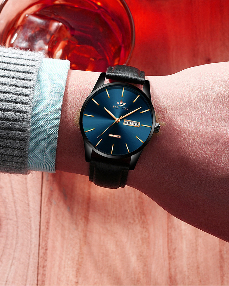 fourron品牌手表男士非机械表 防水日历石英超薄钢带爆款学生热卖
