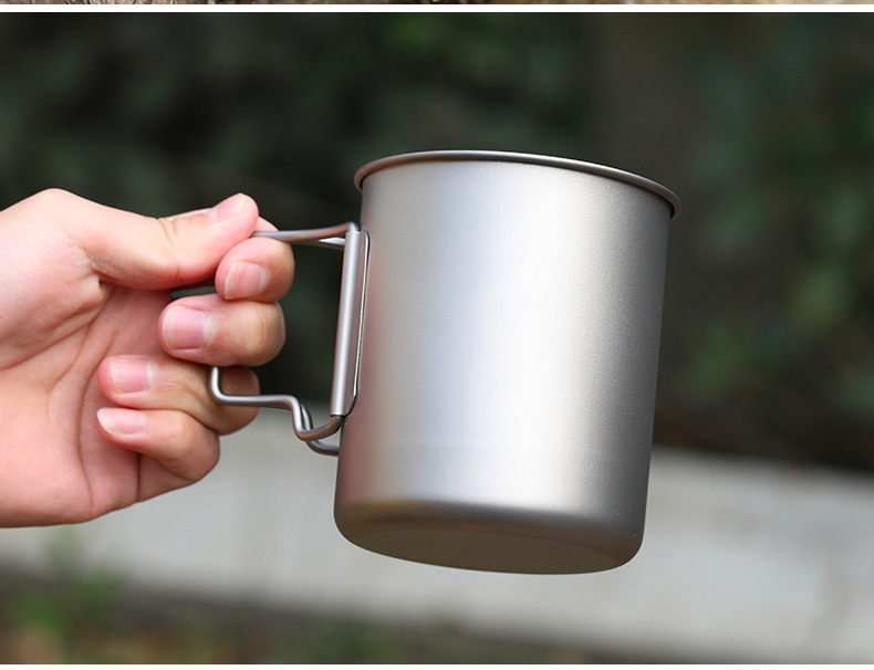 揽胜户外钛水杯纯钛杯折叠杯马克杯450ml咖啡杯子喝茶饮具ta8307