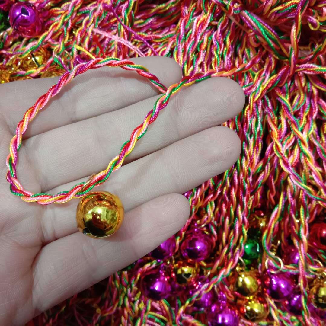 现货端午节五色绳铜铃铛手链脚链五彩绳大铃铛端午节五彩线