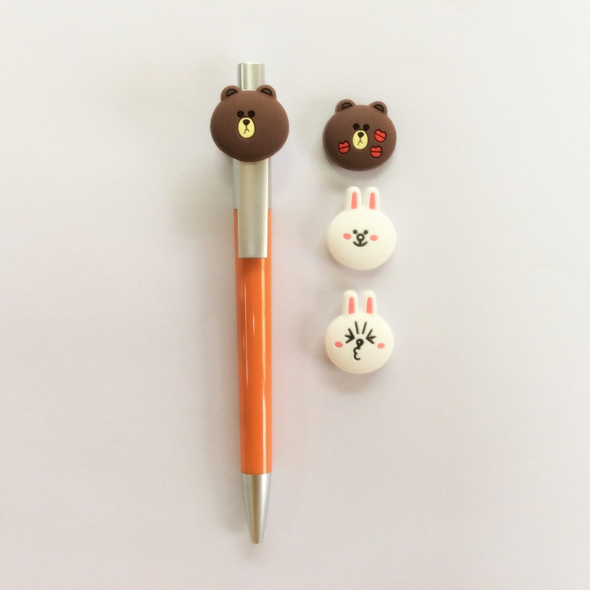 硅胶卡通笔帽小黄鸭笔头小熊笔帽pvc软胶笔夹配饰批发零售