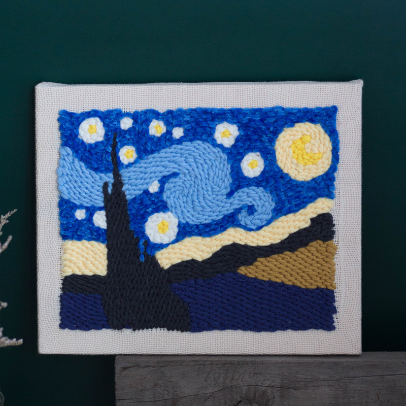 厂家 梵高星空俄罗斯戳戳绣毛线刺绣装饰画手工diy材料包戳戳乐