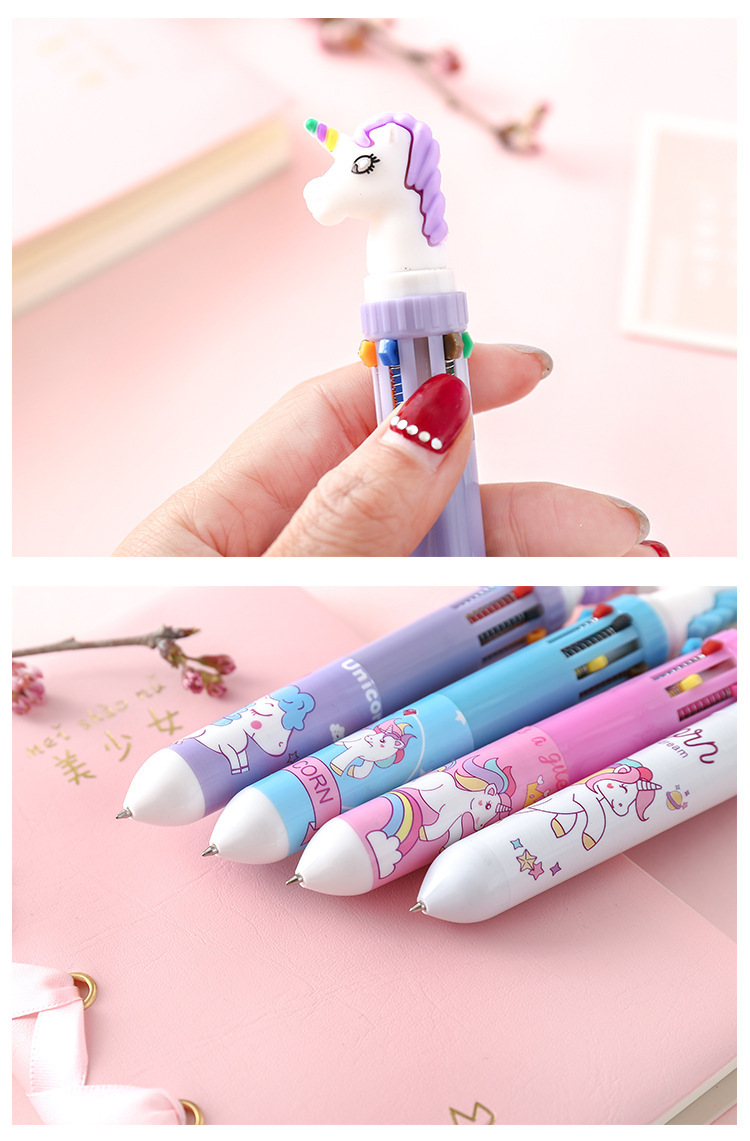 新h韩国文具可爱小马10色圆珠笔学生手帐本多功能按动子弹头圆珠