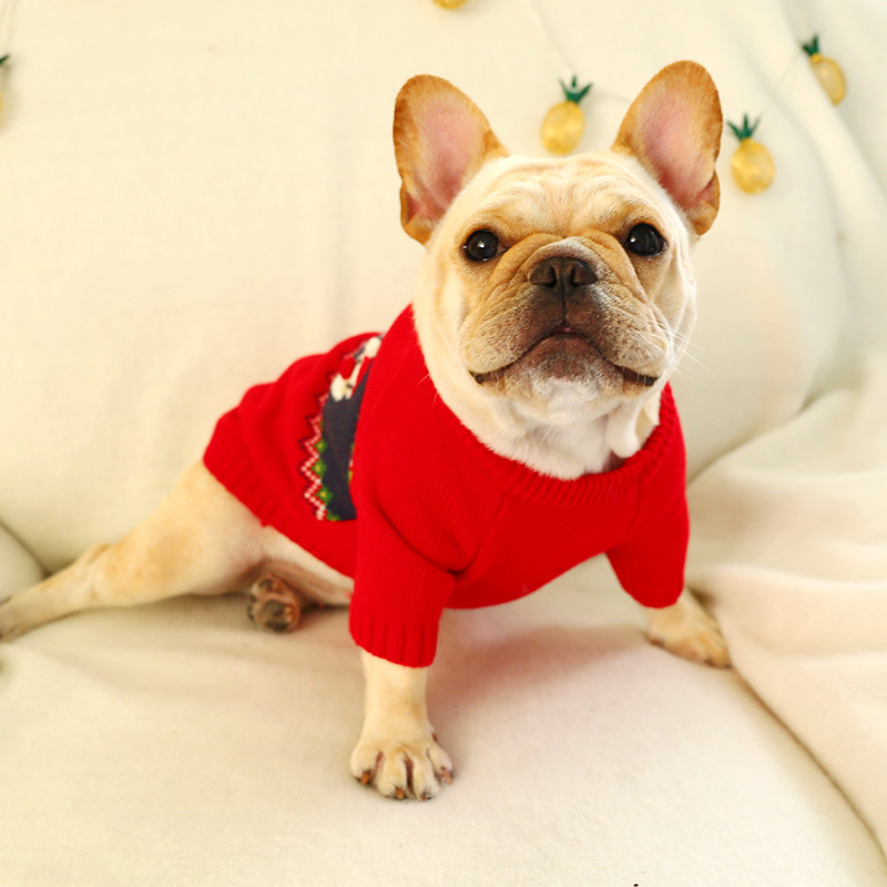 Pet Dog Cat Autumn and Winter New New Year Dress Santa Claus Red Sweater Festive Red Jarre Aero Bull Fat Dog Clothes