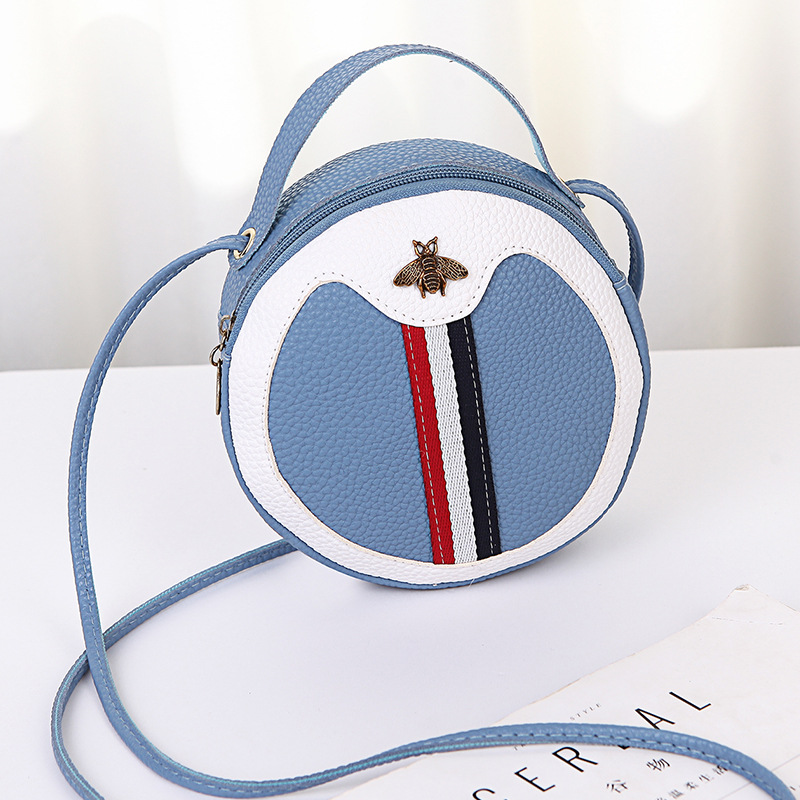 Fashion Color Contrast Ribbon Small round Bag 2022 Stitching Bee Shoulder Bag Portable Messenger Bag Personalized Mini Small Bag