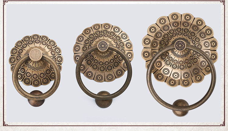 中式仿古纯铜大门拉手实心门环老式门跋敲门器古建别墅古铜门把手