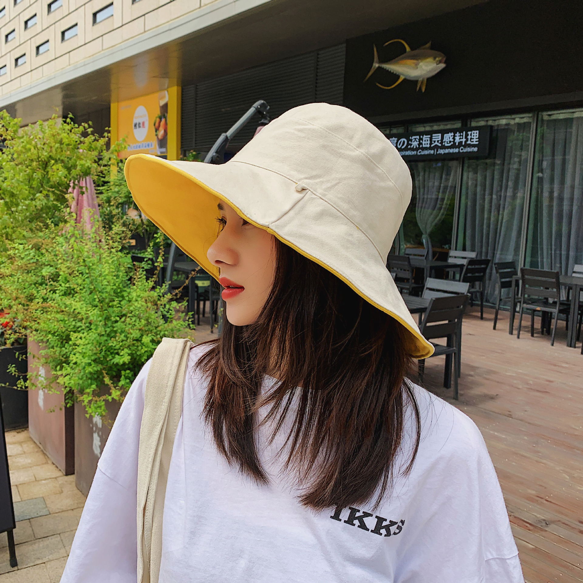 新款帽子女士夏季韩版双面遮阳帽防晒帽防紫外线布帽时尚遮阳盆帽