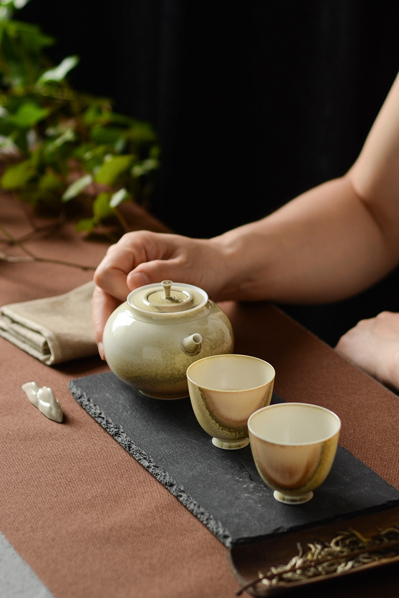 仿古柴烧手工陶瓷功夫茶具茶杯主人杯山水意境品茗杯茶壶礼盒装