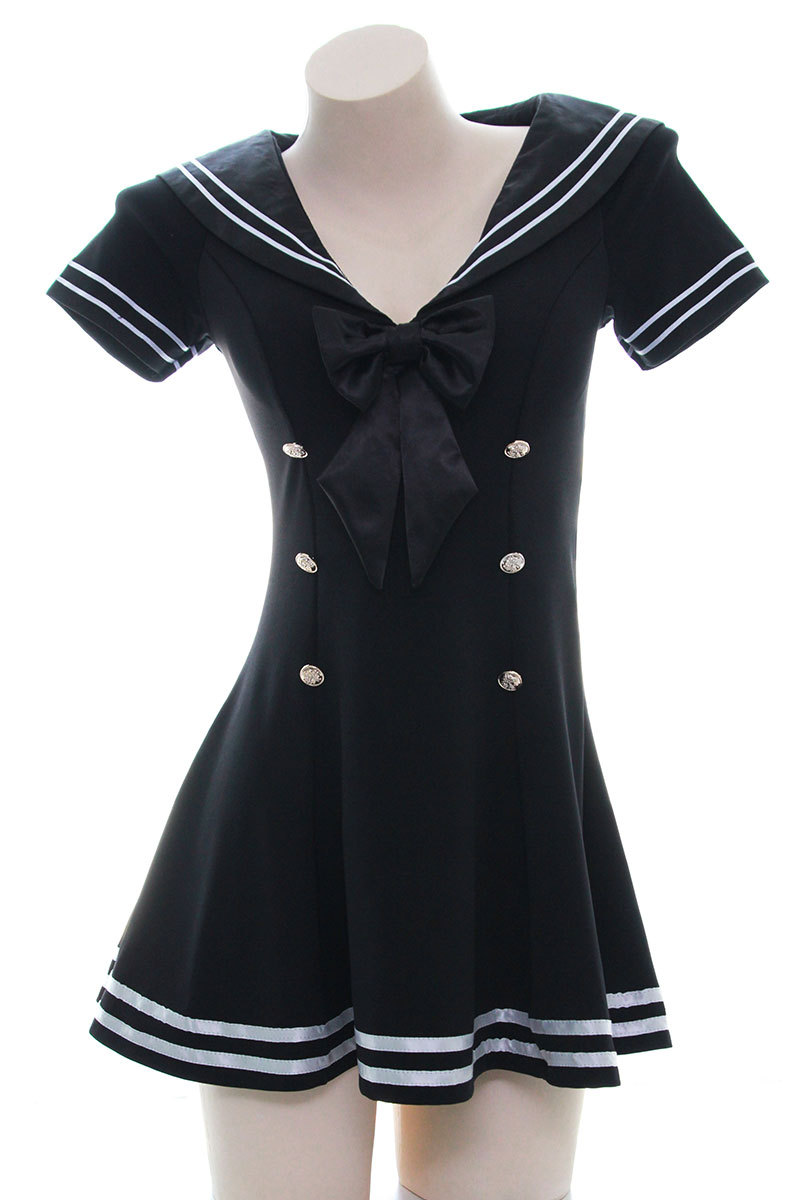 学生长款水手服连衣裙日系少女深v制服蝴蝶结女仆睡裙套装s0571