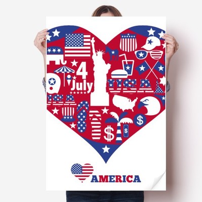 美国红色爱心图案海报贴纸80x55cm墙贴纸卧室家居装饰