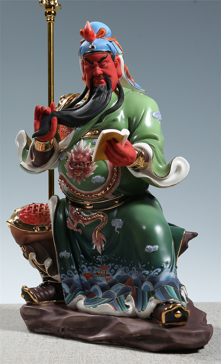 微美彩绘陶瓷文关公像供奉武财神关羽佛像摆件家用陶瓷关二爷神像