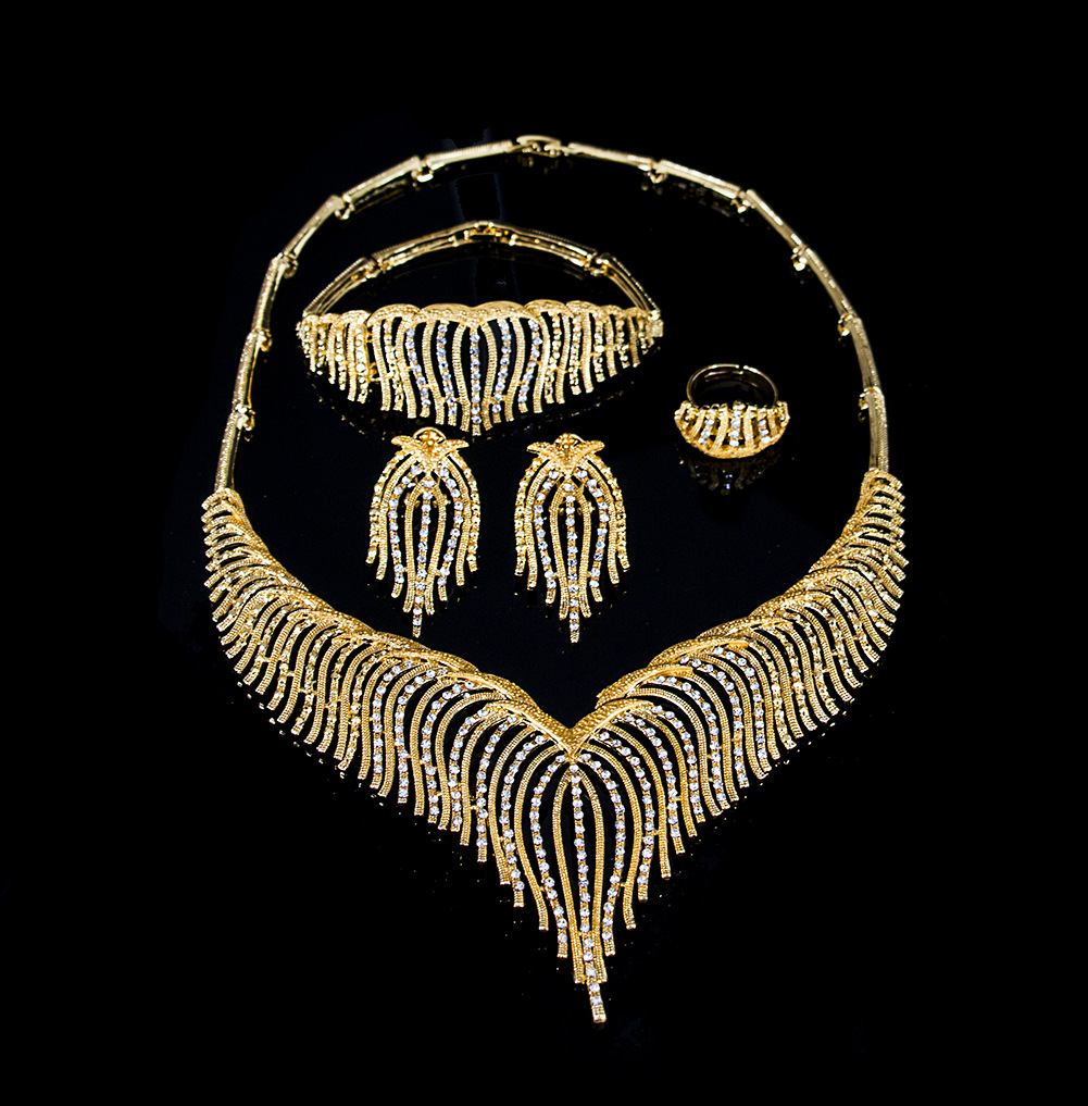 速卖通ebay18k真金电镀非洲饰品合金四件套项链手链耳环戒指