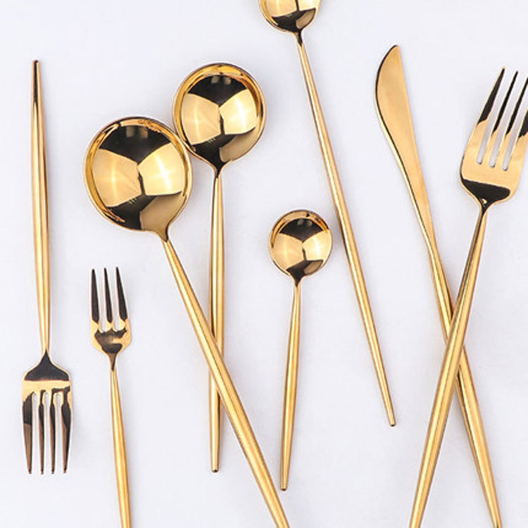 Portuguese 304 Mirror Gold Western Food Knife, Fork and Spoon Tableware Steak Knife and Fork Dessert Spork Coffee Spoon Chopsticks