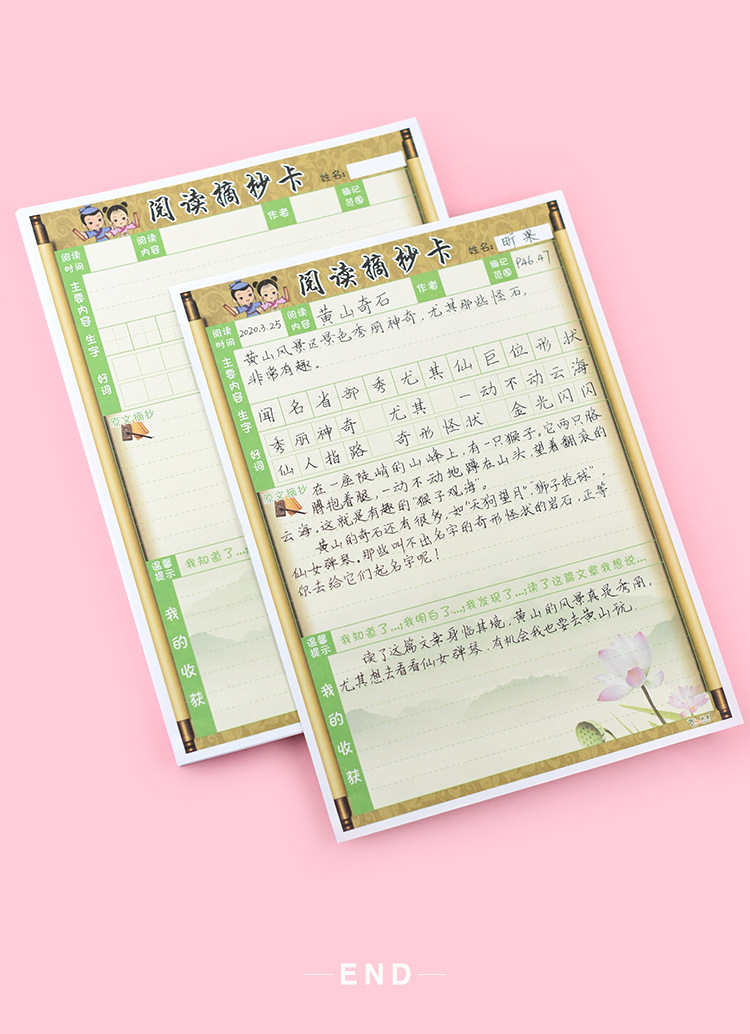 a4双面中小学学生阅读摘记 摘抄卡 记录卡 采蜜卡50张一袋