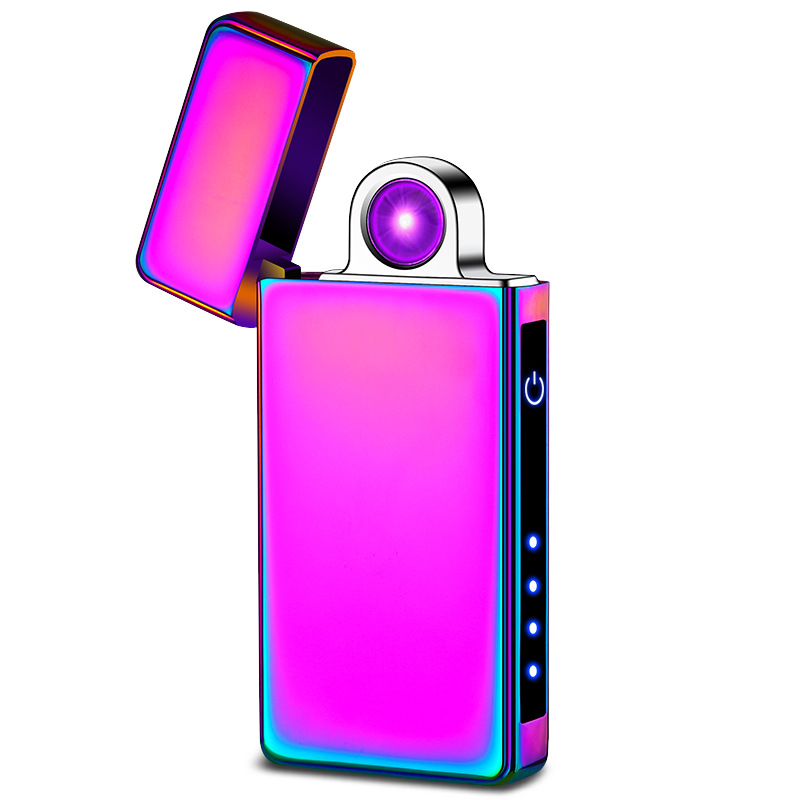 直销指纹感应旋转电弧脉冲打火机usb充电防风点烟器创意个性潮男