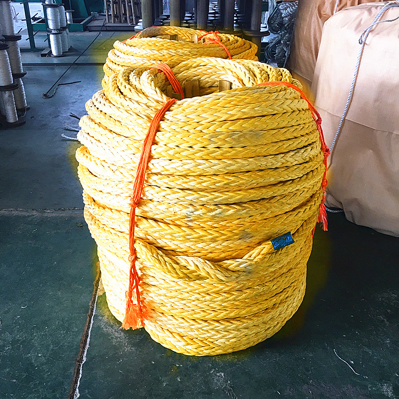 黄色十二股高分子聚乙烯船用缆绳 拖缆牵引绳
