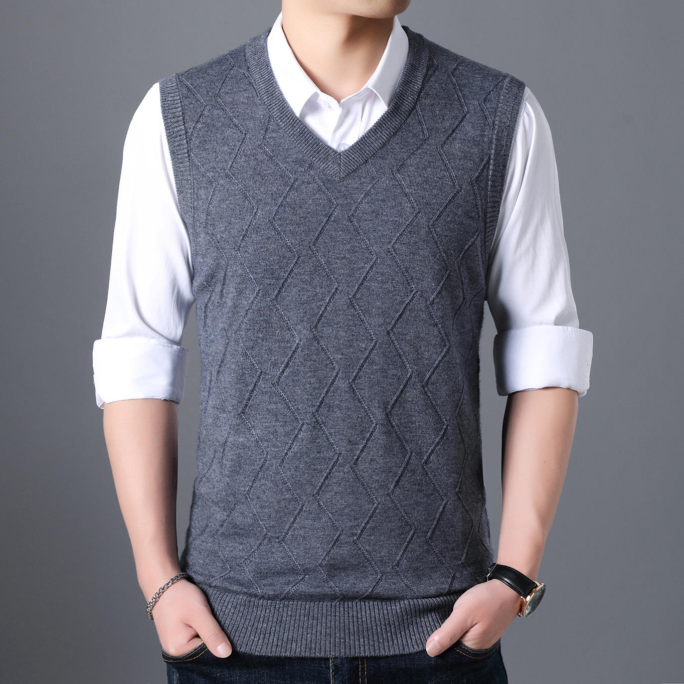 羊毛背心男2019秋冬新款无袖针织毛衣坎肩羊毛衫休闲马甲男装宽松