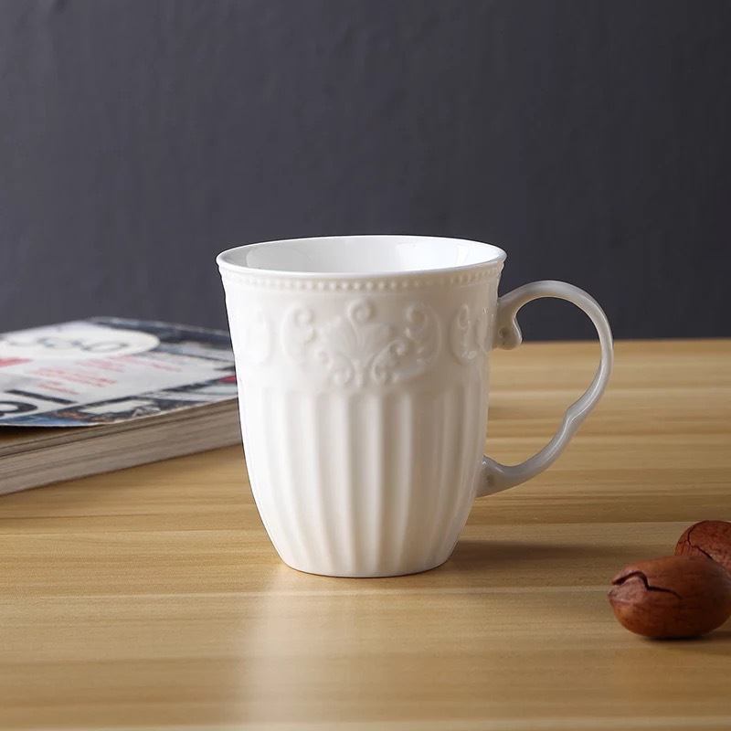 英国巴洛克艾伯特古老系列白色浮雕花纹陶瓷咖啡杯