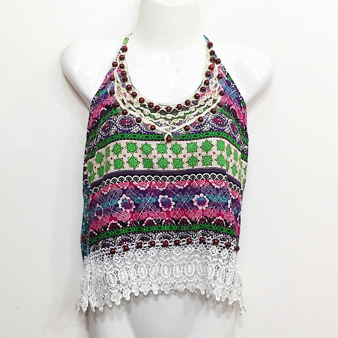 2019夏季民族风女装 新款棉麻休闲修身打底吊带小背心 吊带珠珠衣