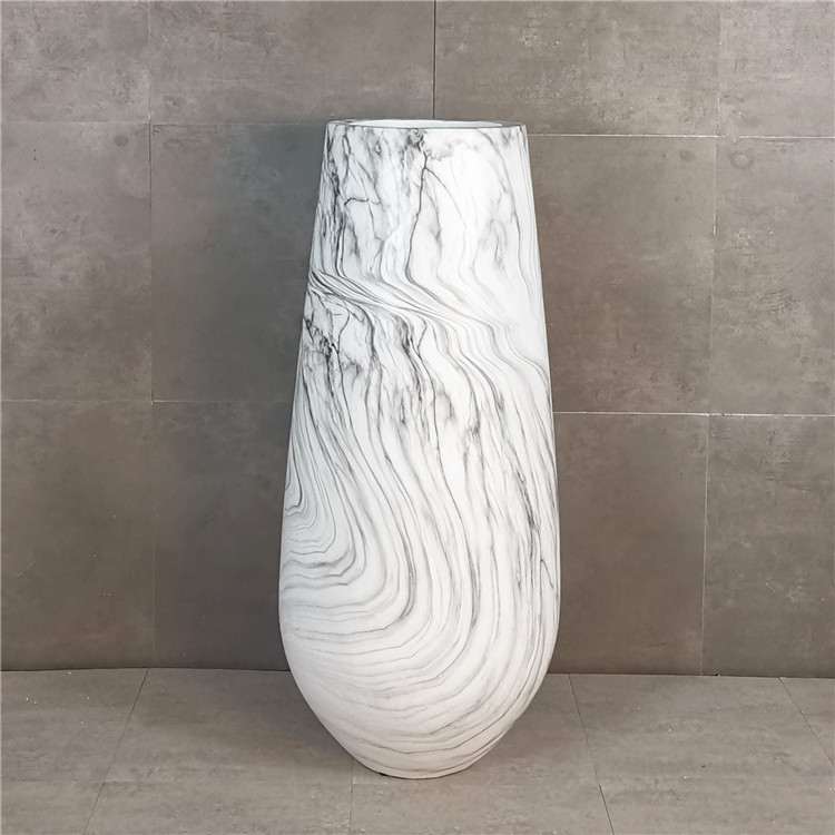 氧化镁水滴形大理石纹落地前台大花瓶公司酒店大厅软装微景观摆件