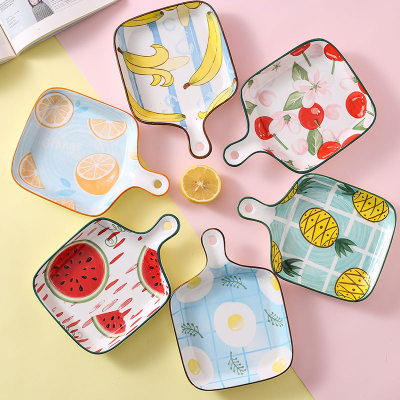 Japanese-Style Creative Ceramic Plate Printed Cheese Baked Single Handle Turnip Household Tableware Oven Microwave Oven Baking Tray Wholesale