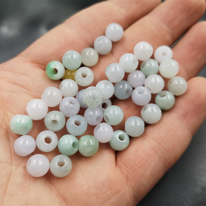 diy饰品配件8毫米翡翠a货圆珠散珠 翡翠a货大孔玉珠子散批