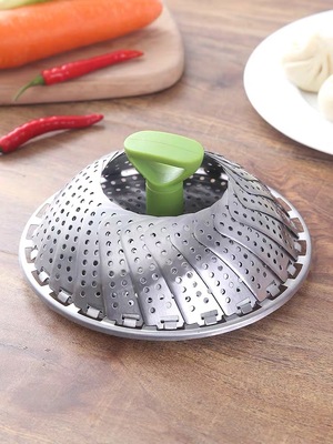 带手柄可伸缩莲花形蒸笼盘家用不锈钢蒸菜格篦子迷你圆形包子蒸架