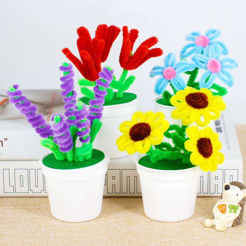 节日扭扭棒毛根小花盆栽 幼儿园儿童父亲节diy制作益智亲子材料包