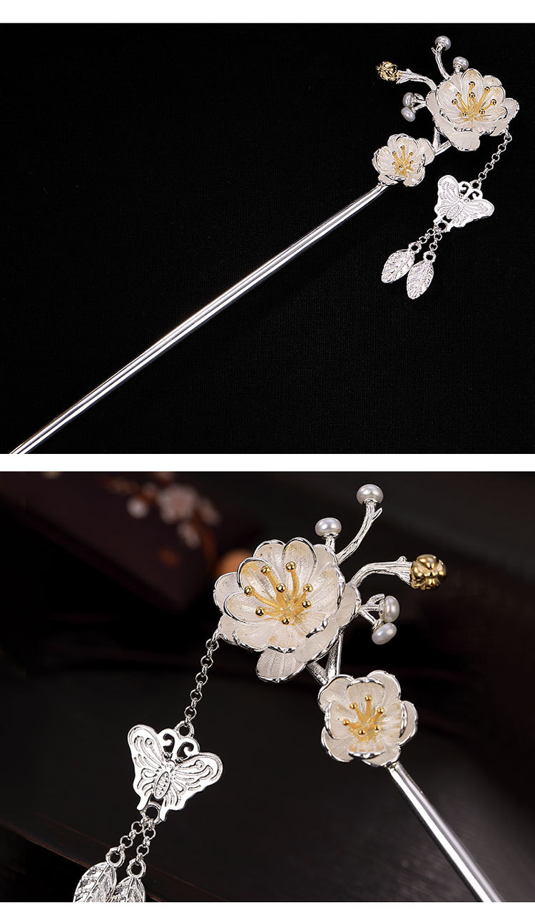 yly纯银牡丹芍药发簪简约气质汉服古装步摇复古风头饰钗子
