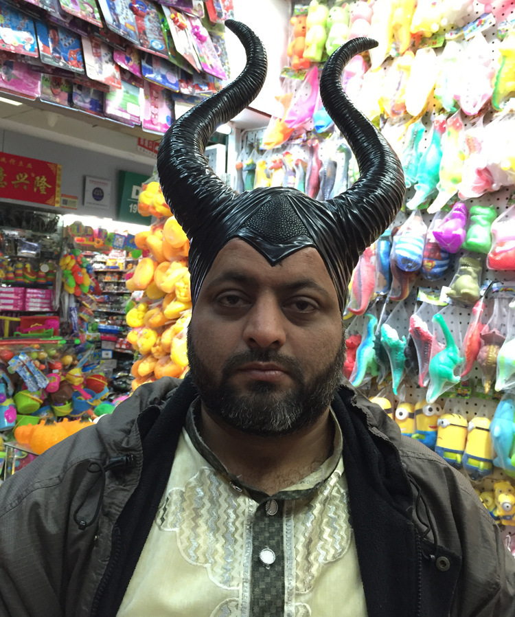 万圣节长角帽沉睡恶魔牛角头套咒玛琳菲森黑暗女巫黑色牛角帽魔咒