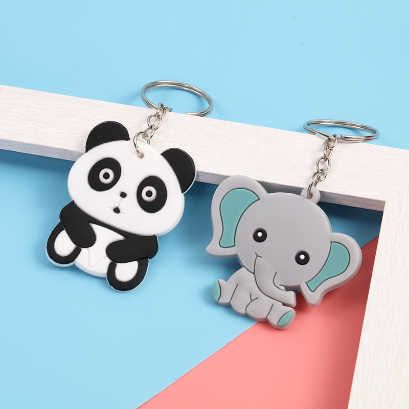 Cartoon Animal Keychain Pendant PVC Flexible Glue Keychain Spot Panda Elephant Pendant New Soft Rubber Doll