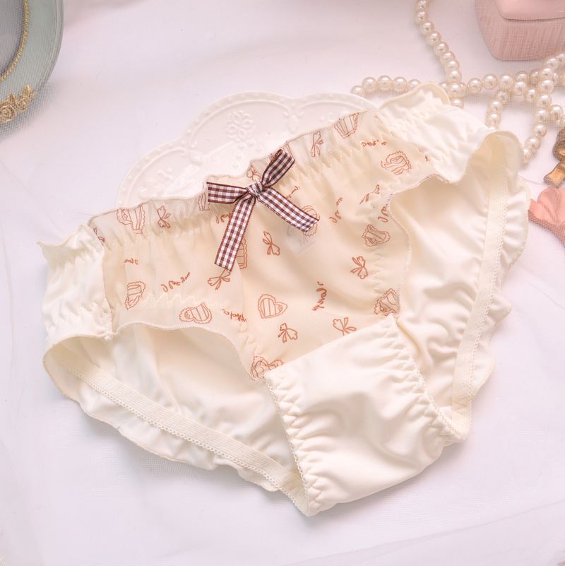 长期供货日系小清新双色雪纺牛奶丝公主刺绣三角少女可爱女士内裤