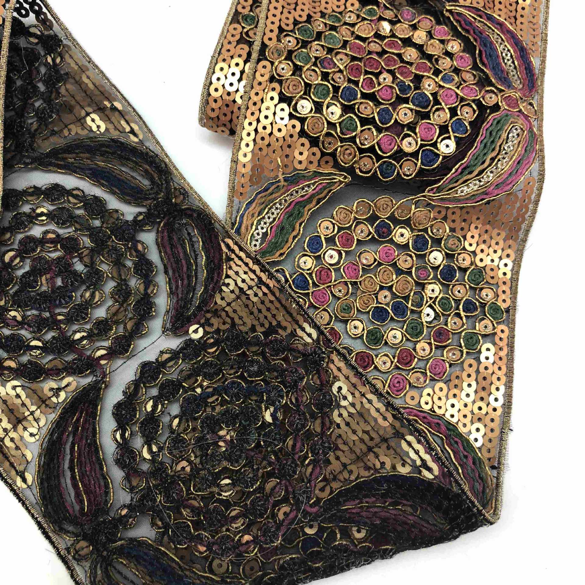 11cm服装辅料diy 电脑刺绣民族花边 亮片片绣花条码 厂家现货直销