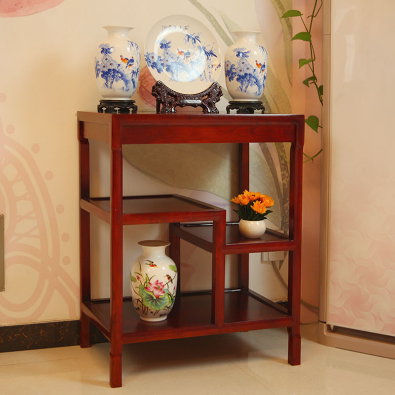 实木花架中式多层置物架简约电话桌格子仿古盆景架鱼缸架客厅茶几