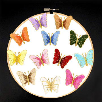 金丝线小蝴蝶刺绣布贴t恤汉服装饰绣花贴背胶补丁贴发夹发饰配件