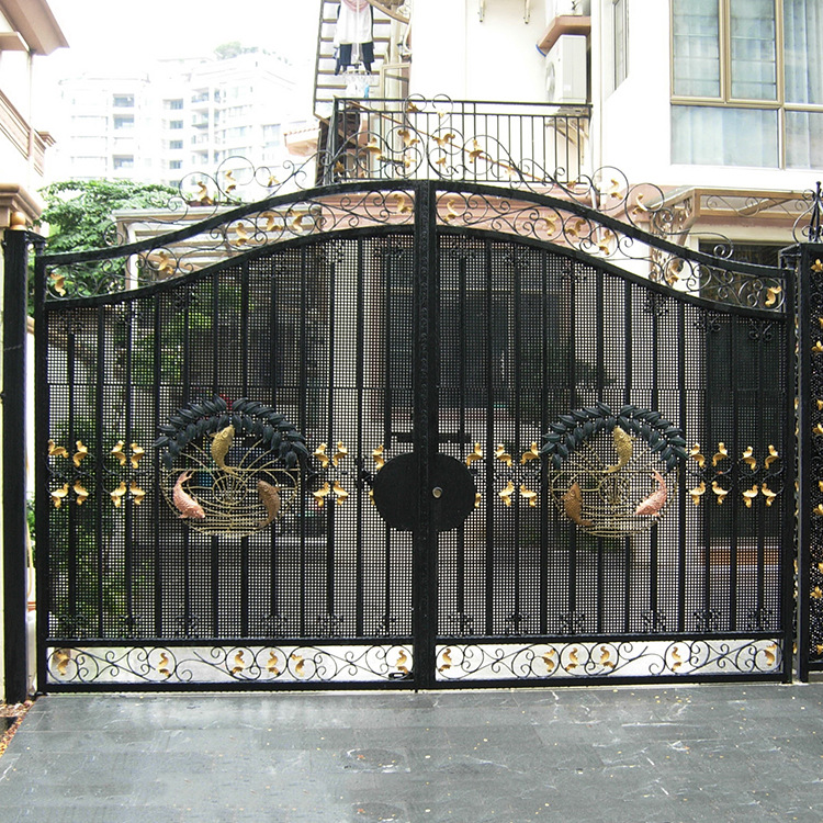 定制花园别墅铸铁大门出口中欧复古庭院大门手工锻打钢铁艺大门