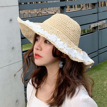 帽子女轻盈又美丽的草帽ins风花边大檐帽户外度假出游遮阳帽夏季