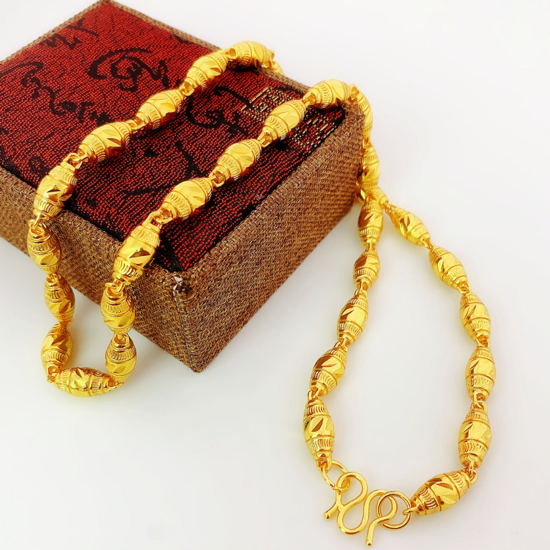 霸气仿真黄金项链橄榄形黄铜镀仿金男士金项链实心仿沙金男项链