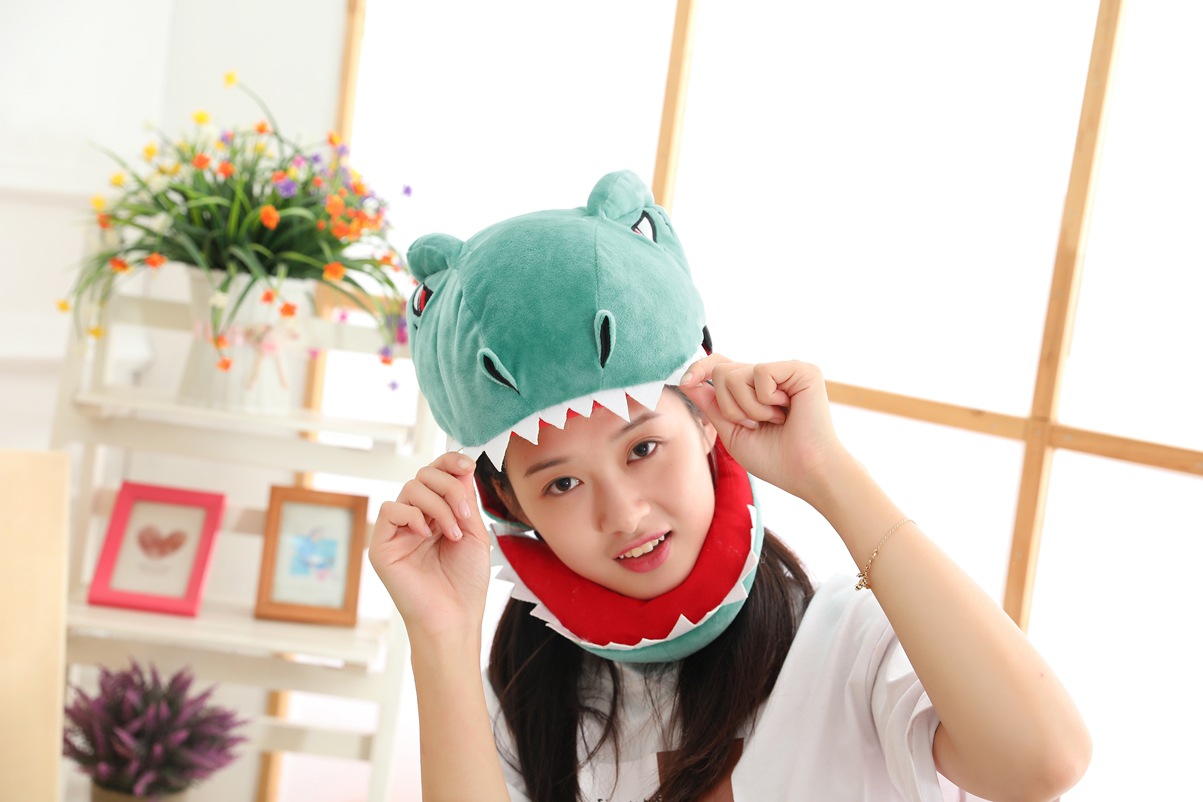 批发 日本可爱毛绒 恐龙头套 恐龙帽子 拍照道具写真道具毛绒头套